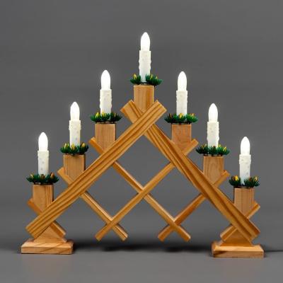 China Bridge 7 Flameless Candle Merry Christmas Decor house Ornament Natural Wooden Candle Bridge Lights For Home Festival decoration for sale