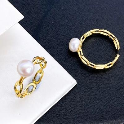 China Other 2023 Fashion 14K Gold Filled Hollow Out Chunky Fine Ring Set Of Real White Freshwater Pearl Adjustable Rings Jewelry Women for sale