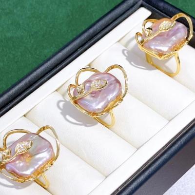 China Other New Next Simple Design Gold Plated Baroque Pearl Ring For Girls Women Purple Color Adjustable for sale