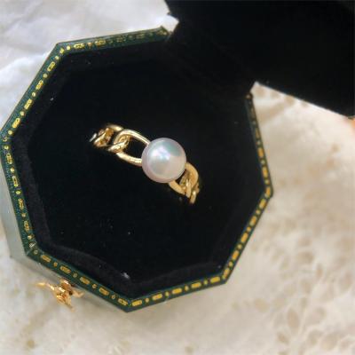 China Other New Fashion 14K Gold Filled Open Ring Hollow Adjustable Finger Rings Engagement Wedding Woman Ring with Pearls for sale