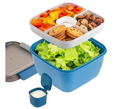 China Sustainable Portable Salad Lunch Container 3 Compartments With Sauce Cup, Large Bento Boxes, Meal Prep To Go Container for sale