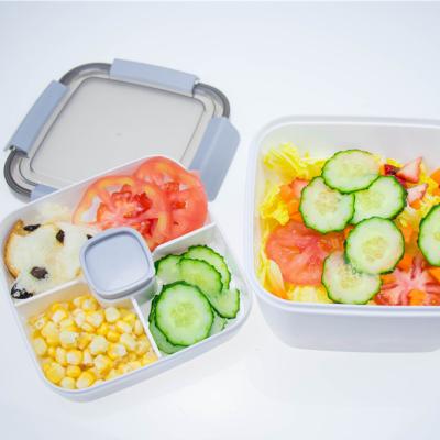 China Sustainable Portable Salad Lunch Container 3 Compartments With Sauce Cup, Large Bento Boxes, Meal Prep To Go Container for sale