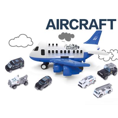 China Alloy Diecast Toy Cars Toy With 6 Pcs Children's Music Lighting Police Aircraft Deformation Alloy Toy Transport Friction Aircraft Inertia Small for sale