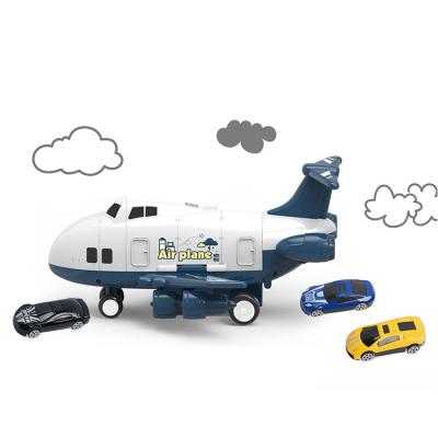 China Multifunctional Diecast Toy Storage Parking Plastic Cartoon Transport Plane Toy With 3 Pcs Drop Resistant Inertial Racecar Toy for sale