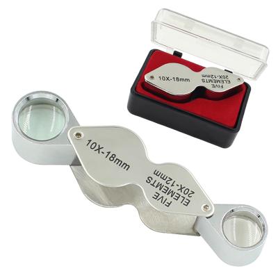 China Wholesale 10x And 20x Double Glass Jewelers Magnifier Loupe With Case, Floding Magnifier for sale