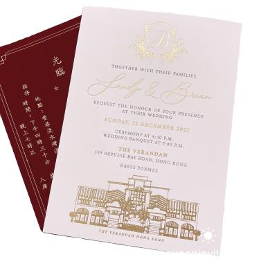 China Europe Chinese Style Wedding Invitation Luxury Double Sides Burgundy Velvet and Paper Wedding Card Foils Letterpress Printing Invitations for sale