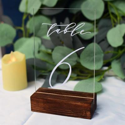 China Clear Acrylic Wedding Ceremony Table Number White Ink Printing Europe Wedding Table Number With Stand For Party Event for sale