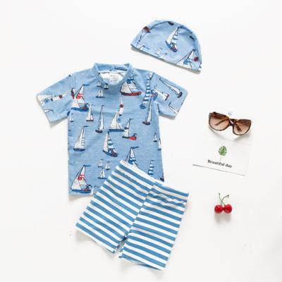 China PHB 14323 Breathable Blue Color Boat Prints Short Sleeve Boys Swimwear Swimsuit Babies for sale