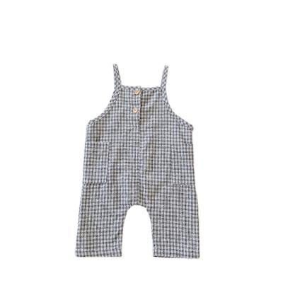 China PHB 13937 Design Long Leg Spring Style Toddler Jumpsuits Unisex Baby Plaid Romper Fall Regular Sleeveless for sale