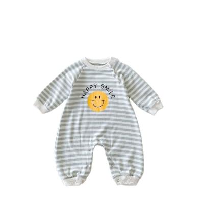 China PHB 13096 Stripe Design Regular Custom Long Sleeve Labels Long Leg Overalls Babies Boys Cotton Romper for sale