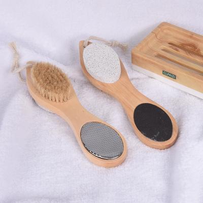 China Remove Dead Peel Skin Care 4 in 1 Wooden Foot Rub Pumice Stone Exfoliating Foot Scrubber Brush Foot Cleaning Tool for Unisex for sale