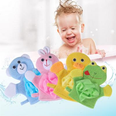 China EXFOLIATE Soft Dead Skin Brushes Cartoon Baby Kids Shower Gloves Animal Dual-Use Bath Sponge For Kids for sale