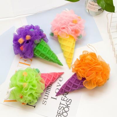 China EXFOLIATING Cute Cartoon Ice Cream Cotton Baby Bath Sponge Baby Newborn Baby Cleaning Skin Care Scrub Shower Ball Kids Gifts for sale