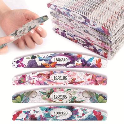 China Various specifications. Fashionable. Who respects the environment. Durable Flower Wooden Half-moon Nail Folder Stick Nail Folder Double Side Emery Board Sanding Flowers Blooming Nail Files for sale