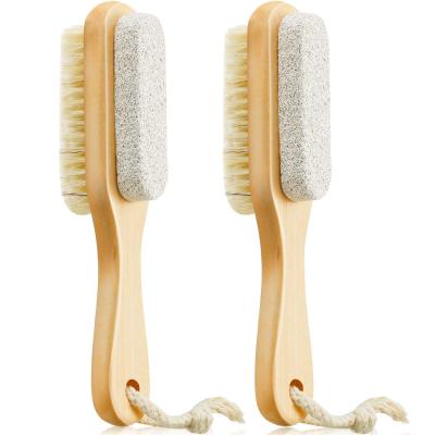 China Eco-Friendly Double Side Shower Foot Nail Brush Wood Scrubber Massage Spa Bath Brush With Pumice Stone for sale