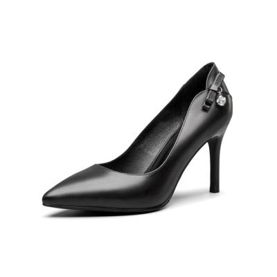 China Anti-Smell Black Italy Leather Pointed Toe Design Most Fashion Elegant High Heel Lady Shoes for sale