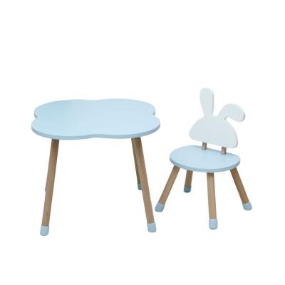 China Modern Wholesale Manufacturer Direct Sale Four Style Blue Wooden Kids Desk And Chair Set Table Set for sale