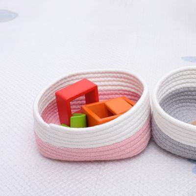 China Nordic Environmental Mini Cotton Woven Storage Basket Sundries Basket With Handles Durable Baby Toy Storage Basket for sale