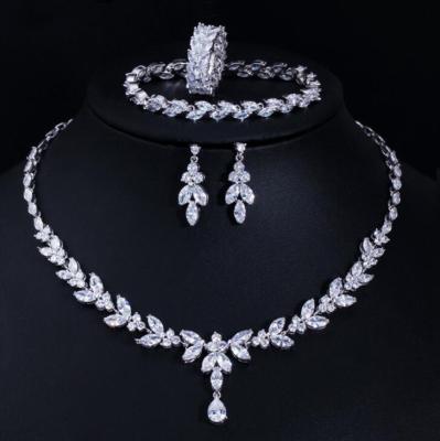 China CLASSIC Cubic Zirconia Wedding Bridal Jewelry Set For Bridesmaid Crystal Jewelry Women Rhinestone Necklace Bracelet Earring Set for sale