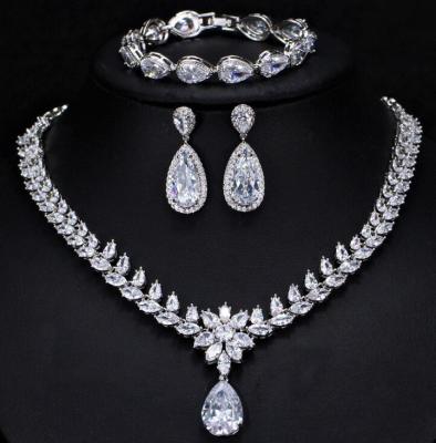 China CLASSIC Fashion Women Wedding Jewelry Sets For Brides Cubic Zirconia Costume Jewelry Necklace Earring Bracelet Set A.C.A. for sale