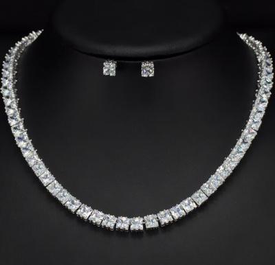 China CLASSIC White Gold Plated Square AAA Zircon Women Earrings Necklace Jewelry Set for sale