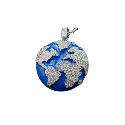 China Hiphop Iced Out Earth Blue Pendant Cubic Zircon Necklace For Men And Women Shape Hip Hop Jewelry Gifts for sale