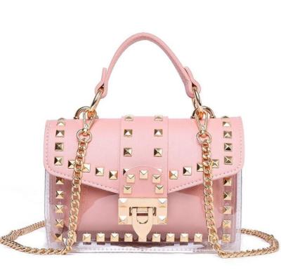 China New Custom Fashion Rivet Jelly Hand Bags Fashion Crossbody PVC Candy Jelly Bag With Handle for sale