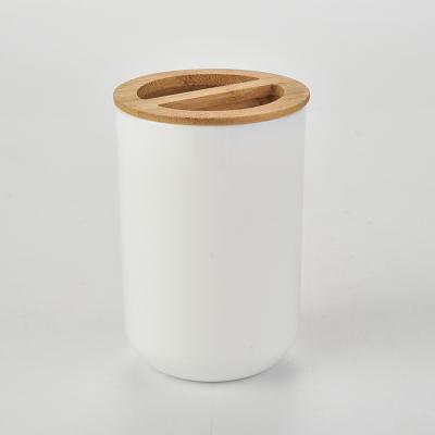 China Traditional white plastic toothbrush holder with natural bamboo lid for sale