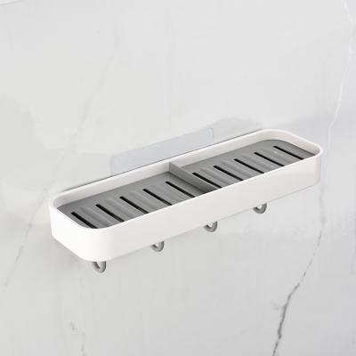 China Simple Design Sustainable Multifunctional Wall Mounted Plastic Storage Rack With Hook For Bathroom Or Kitchen for sale