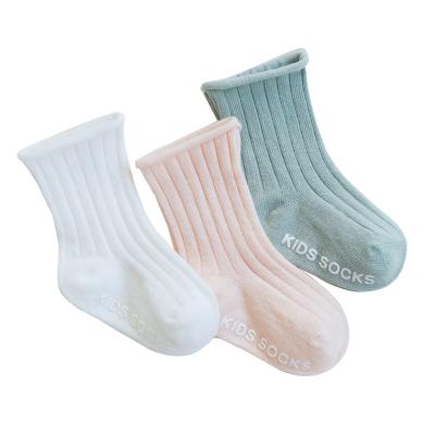 China Baby anti-slip socks spring color distribution new plain newborn children's double-needle non-slip mouth loose socks for sale