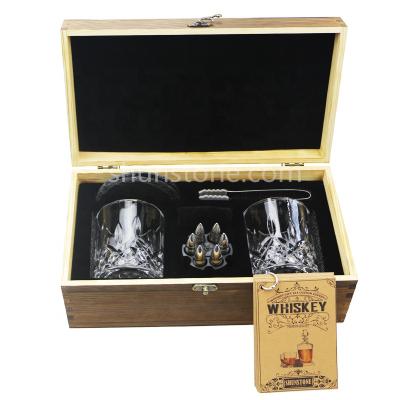 China Viable Hot Selling Old Fashion Whiskey Glass Whiskey Stone Gift Set In Wooden Box For Christmas Gift for sale