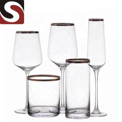 China Gift SHUNSTONE Glassware Manufacturer Handmade Wine Glass Beware Edge Gold Glass for sale