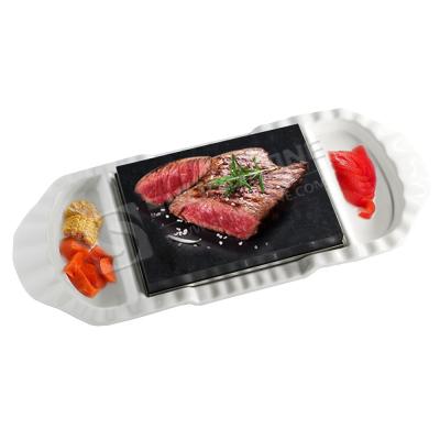 China Sustainable Amazon Success Rock Grill Steak Stone Grill Set Sizzling Lava Stone With Thick Ceramic Dish for sale