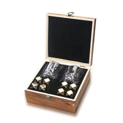 China Disposable Gift Set Whiskey Stones Whiskey Glass Stainless Steel Cubes In Wooden Box for sale