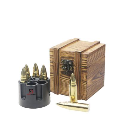 China 304 Viable Material Bullet Whiskey Stones Set in Burnt Color Box for sale