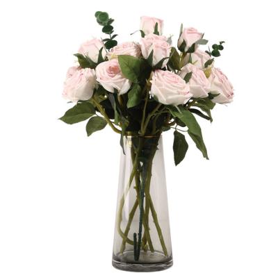 China Art Decor Rose Artificial Flower Vase Silk Flower For Decoration for sale