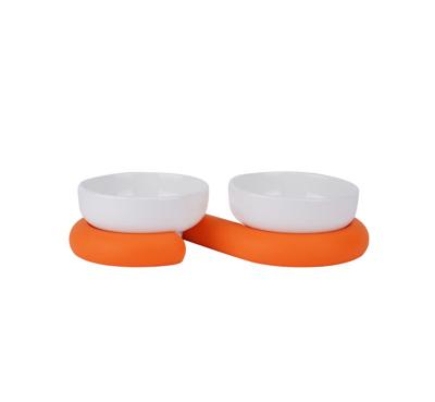 China Durable Ceramic Pet Feeder For Cat With Adjustable Silicone Holder Anti-Slip Angle Protect Neck for sale