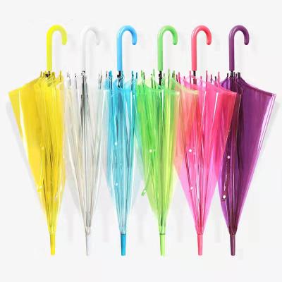 China Cheap promotional printing clear PVC POE transparent umbrella 90CM traditional colorful adult umbrella for sale