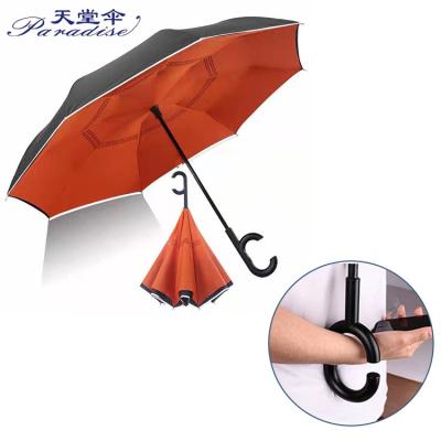 China Traditional Custom Double Layer Automatic Open Narrow C Print Paradise Inverted Inverted Reverse Umbrella for sale