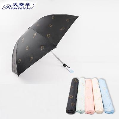 China Paradise Traditional Logo Prints New Model Custom Black Outside Silver Coating Inside Sun Protection Personalize Unique Umbrella for sale