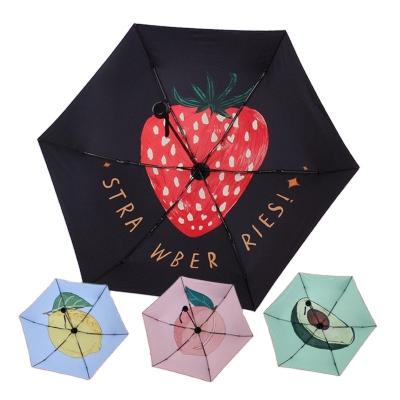 China Hot Sale Fashion Minimalist Fruit Strawberry Modeling Cute And Coating UV Protection Lightweight Mini Umbrella for sale