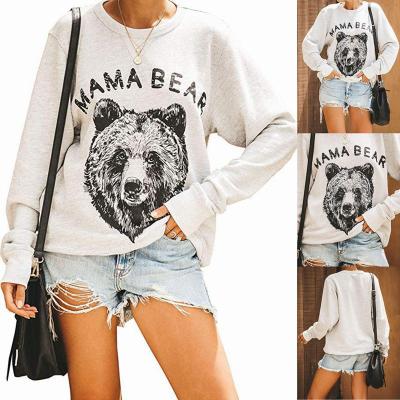 China European And American Casual Women Wear MOM BEAR Border Bear Printed Crewneck Long Sleeve Wear for sale