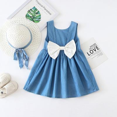 China 2020 new summer girl's dress casual children's dress backless bow for baby clothes + hat for sale