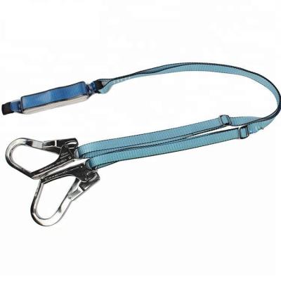 China Rescue 30KN Double Strap Safety Lanyard With Big Hook And Carabiner for sale