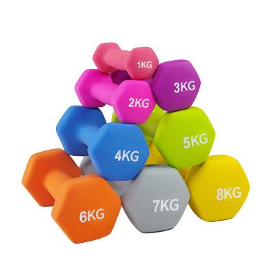 China Home Gym Equipment Cast Iron Neoprene Solid Hexagon Cheap Cast Iron 5kg Dumbbell Sets for sale