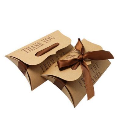 China Recyclable Customized Logo Branding Printing Pillow Paper Product Retail Packaging Brown Color Kraft Paper Pillow Box for sale