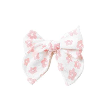 China New baby hair cloth accessories children's hair clip Europe and America popular floral print bow baby edge clip wholesale for sale