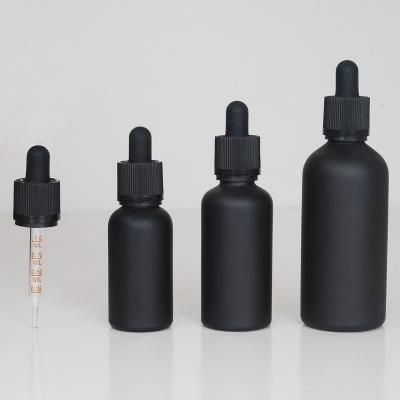 China Personal Care Matte Black Essential Oil Glass Dropper Bottle With Tamper Evident Dropper Cap for sale