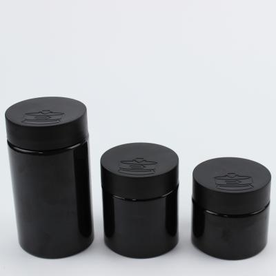 China Personal Care Wholesale 90ml 120ml 230ml Black Plastic Jar With 52mm Black Plastic Child Resistant Cap for sale