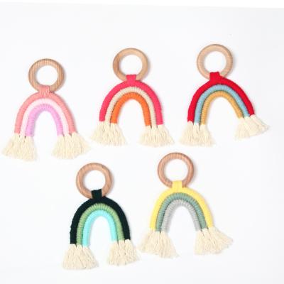 China Wholesale Natural Rainbow Macrame C'DEAR BPA Free Macrame Teether Teether Baby Wooden Teether Toy for sale